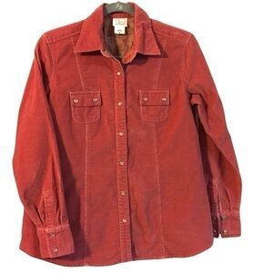 Corduroy fine gauge pearl snap western maternity shirt long sleeve red sz small.